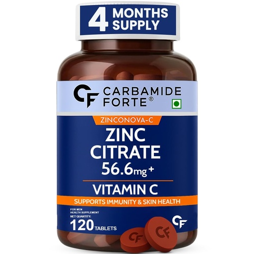 [BRSREAICOUOR4HL6] Carbamide Forte Zinc Citrate with Vitamin C | Zinc Supplements for Men & women with 100% RDA Zinc | Immunity & Cellular Health Support – 120 Tablets
