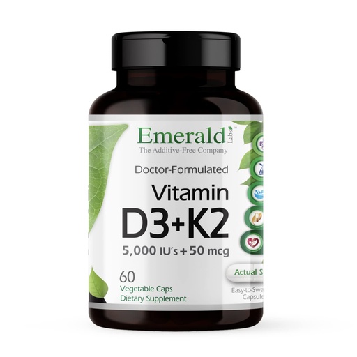 [BRSWYC3YOYIQ2CDU] EMERALD LABS Vitamin D3+K2 - Vitamin D & VitalDelta MK-7 for Bone Health & Heart Support* - Vegetarian, Gluten-Free, Clinical Potency - 60 Vegetable Capsules