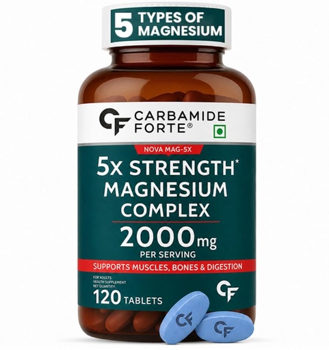 [BRSREFIKBF6WMHLF] Carbamide Forte Magnesium Supplement with 5X Strength, formulated with Magnesium Glycinate & Citrate and a Triple Mineral Complex | 2000 mg per Serving | 120 Tablets