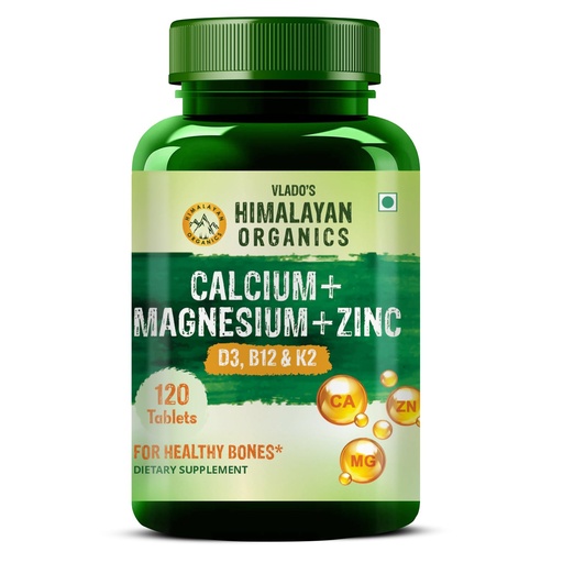 [BRSWY2YCCV4AI2Y2] Vlado's Himalayan Organics Calcium Magnesium Zinc Vitamin D3, B12 & K- 120 Vegetarian Tablets I Supplement For Women And Men, For Bone Health & Joint Support