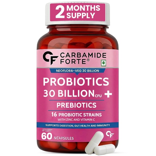 [BRSWGCQNDEJRAHQY] Carbamide Forte 30 Billion CFU Probiotics Supplement with Prebiotics | 16 Probiotic Strains | Daily Probiotic Supplement to support Gut Health & Digestion | 60 Veg Capsules