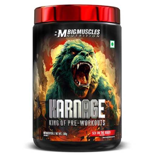 [BRSROC3YDEJQYDLP] Bigmuscles Nutrition Karnage Pre workout (60 Servings, Sex On the Beach) | Pre-workout Supplement Supports to Improve Focus, Strength, Energy and Pump, Banned Substance Tested, Dope Free, 300g