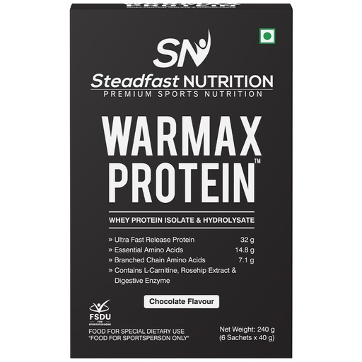[BRSRMCYCOYFGKYL7] Steadfast Nutrition Warmax Whey Protein Isolate & Hydrolysate Powder 32G Ultra Fast Release Protein (Chocolate 6 Sachets, 240g)