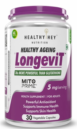 [BRSROEA2B4CA4G3Z] HealthyHey Nutrition LongeviT - MITOPRIME® - Support Skin Health - 30 Vegetable Capsules
