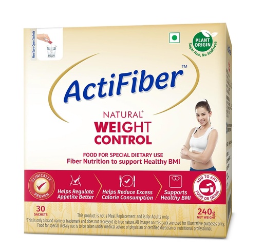 [BRSWYHYQC4IWYYA2] ActiFiber Natural Weight Control | Get Fit | Regulate Appetite Better | Reduce Excess Calories | Clinically Proven | Easy to Use | Plant Origin | Certified Safe | Women & Men (240Gms Pack, 30Sachets)
