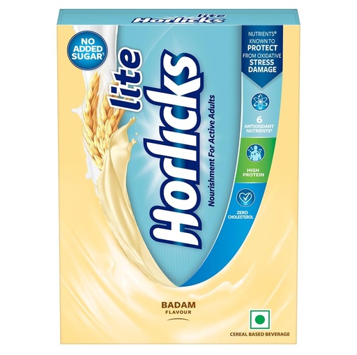 [BRSWIGD2CIAR2C3Y] Horlicks Lite 450g, Energy for Active Adults | High Protein, No Added Sugar, 24 Vital Nutrients | Badam Flavor