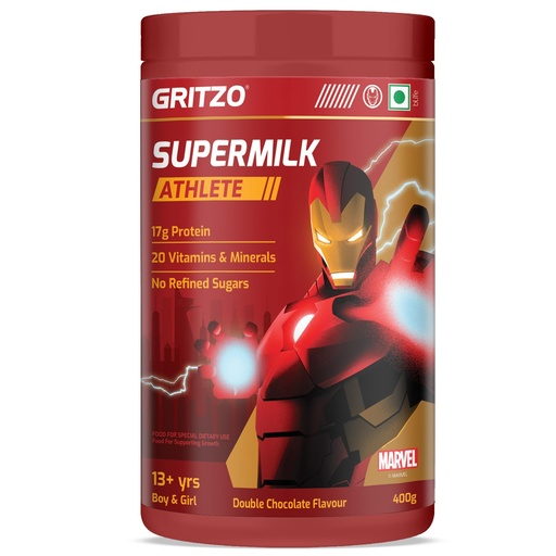 [BRSRG2TYOBYQI2D7] Gritzo SuperMilk Athlete Iron Man (13+ Kids), Double Chocolate, 400g