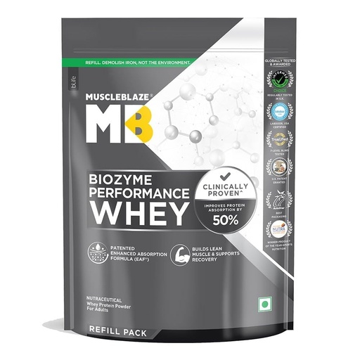 [BRSRMBIRCUORQFA4] MuscleBlaze Biozyme Performance Whey Protein Powder, 1kg Refill Pack