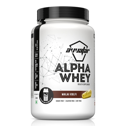 [BRSREBARAEIQKH3O] avvatar ALPHA WHEY PROTEIN | 1Kg | Malai Kulfi Flavour | 25g Protein | 25 Servings