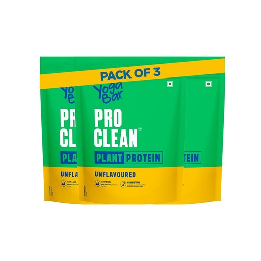 [BRSRGZ36CJ4AAYLX] Yogabar Pro Clean Plant Protein | Unflavoured | 28g Protein per Serving | Clean & Natural Plant Blend | Vegan, No Added Sugar, Gluten-Free | 500g (Pack of 3)