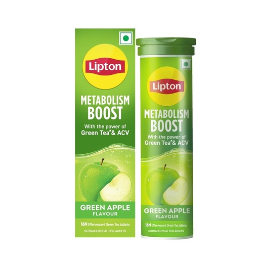 [BRSRGZQ7BECAAG3O] Lipton Metabolism Boost with 150mg Green Tea Catechins and 50mg ACV (Apple Cider Vinegar) | For Weight Loss & Fat Burn | Zero Calories | 16N Effervescent Tablets | Green Apple Flavour