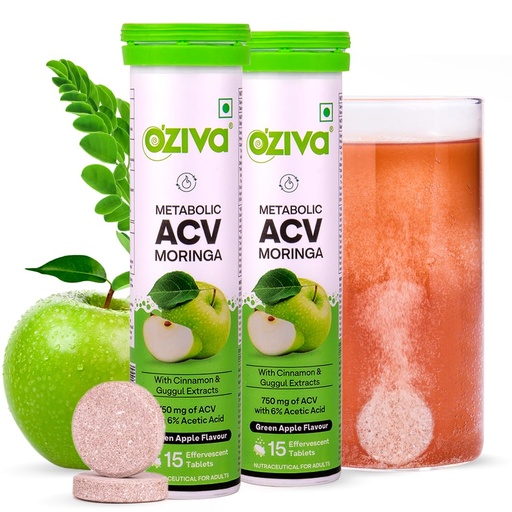 [BRSREHYRB4NRQE3A] OZiva ACV Moringa Apple Cider Vinegar Tablets, Green Apple, Pack of 2