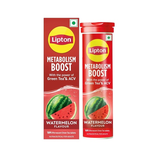 [BRSRGZQ7BN7WYCD2] Lipton Metabolism Boost with 150mg Green Tea Catechins and 50mg ACV (Apple Cider Vinegar) | For Weight Loss & Fat Burn | Zero Calories | 16N Effervescent Tablets | Watermelon Flavour