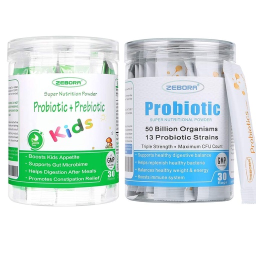 [BRSWYEL4B4GQK2TZ] ZEBORA Probiotics for Women, Men and Kids Age 3+, Prebiotics and Probiotics Powder for Digestive and Immune Health – Support Healthy-Respiratory-System Gluten Free and Non GMO, 30 Bags