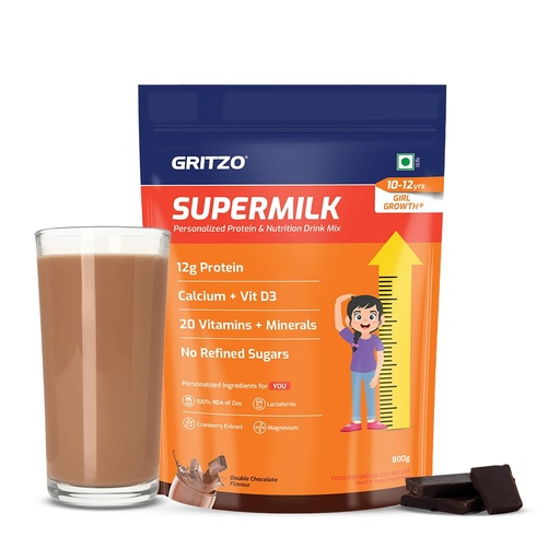 [BRSRGYI3PJ5GYALO] Gritzo SuperMilk Growth+ (10-12y Girl), Double Chocolate, 800g