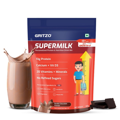 [BRSRAYL6DIIGMAA6] Gritzo SuperMilk Growth+ (13+ Boy), Double Chocolate, 800g