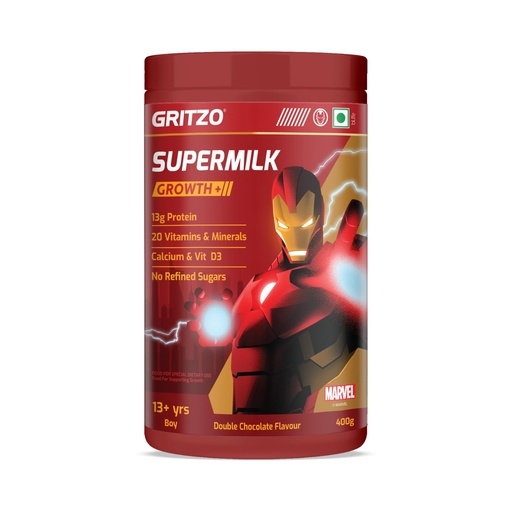 [BRSRGGT6BUGQGHTZ] Gritzo SuperMilk Growth+ Iron Man (13+ Boy), Double Chocolate, 400g