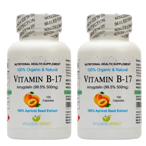 [BRSWGAL7CAMR6G32] Vitamin B17 Organic Natural Extract Purest Amygdalin Apricot Kernel -100 Capsules -500 mg (Pack of 2 Bottles)