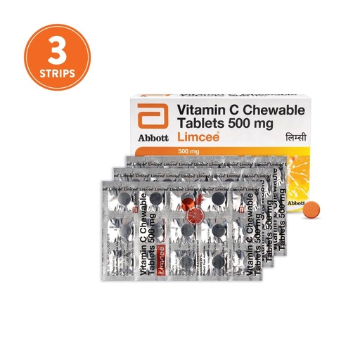 [BRSRGAIOPJYBSEQ7] Limcee Chewable Natural Vitamin C Chewable Tablets 500mg || Tangy Orange Flavour || Boost Immunity || Supports Energy || Antioxidant || Skin Care || Men and Women -15 Tabs (Pack of 3)