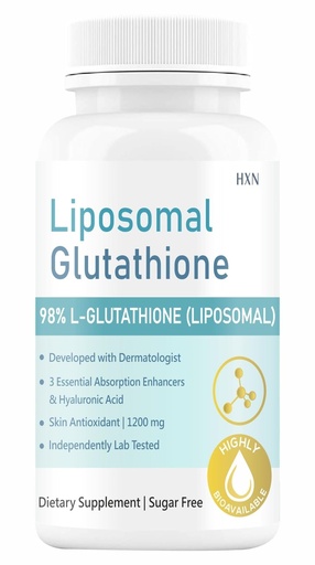 [BRSRGBTRBAFWYCL5] HXN Liposomal Glutathione 1200mg with Hyaluronic Acid, Resveratrol, and Vitamin C Supplements, Skin Health Antioxidant, 60 Tablets