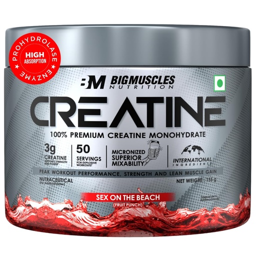 [BRSRMBATOQBAEELZ] Bigmuscles Nutrition Creatine [155g, 50 Servings]|Sex On The Beach | Micronized Creatine Monohydrate To Support Lean Muscle Repair & Recovery|Increase Strength&Athletic Performance,Powder, 1 count