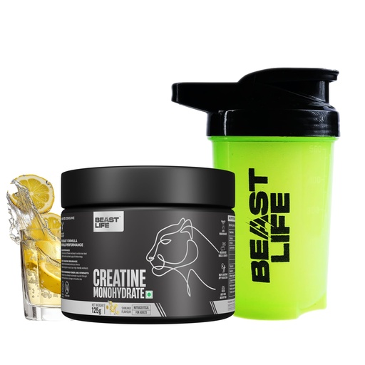 [BRSRGHQPC57WMALK] BeastLife Micronised Creatine Monohydrate with Free Shaker | 125g | 33 Servings | Shikanji | NABL Lab Tested | Rapid Absorption for Muscle Strength & Athletic Performance | Super Micronised Creatine Powder