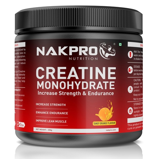 [BRSROFT3BAGRA2T7] NAKPRO NUTRITION Micronised Creatine Monohydrate | 250g Jar | Tangy Orange | 3g Creatine/Per Serving | Trustified Certified | Rapid Absorption Pre/Post Workout