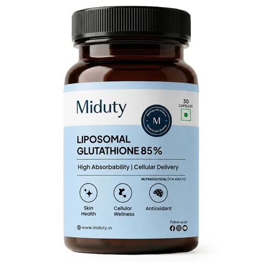 [BRSRE2QBDIAREGTU] Miduty Liposomal Glutathione 85% 600mg - Advanced Nano-Liposomal Formula with Lipoglo - 8X Absorption - TEM Verified - 30 Veg Capsules