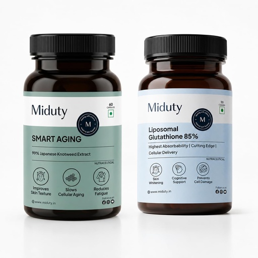 [BRSRY2Y3AVYAEADA] Miduty Liposomal Glutathione & Smart Aging Bundle | 650mg Liposomal Glutathione with 85% Nano-Liposomal Formula + 99% Trans-Resveratrol with Japanese Knotweed, Pomegranate & Green Tea