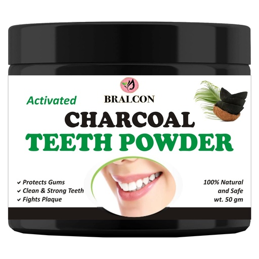 [BRSRMGT5OIBBG2A3] BRALCON Activated Charcoal Teeth Whitening Powder 50g | 100% Natural Herbal Ingredients & Chemical Free | Coconut Charcoal Tooth Powder for Teeth Whitening