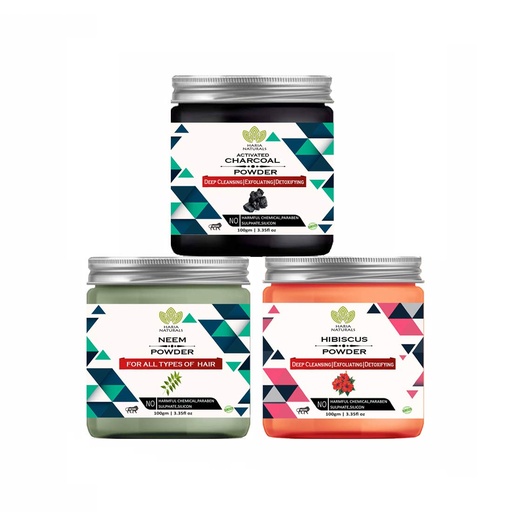 [BRSWYHD7CMGWMD35] Charcoal Powder 100gm & Neem Powder 100gm & Hibiscus Powder 100gm (Pack Of 3) 300GM