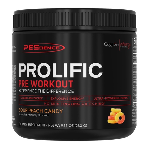 [BRSW2GD4PMFBY3LA] PEScience Prolific Pre Workout Powder for Men & Women with L-Citrulline Nitric Oxide Booster, Energy Powder & Nootropic for Focus – Preworkout Without Beta Alanine – 40 Scoops, Sour Peach Candy