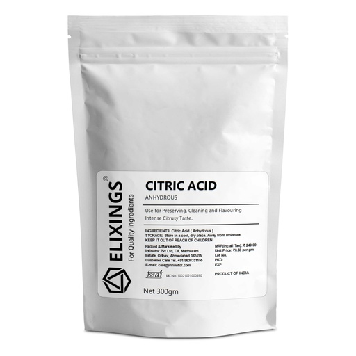[BRSREFD3B4PGMCTZ] Citric Acid Anhydrous for Preserving, Cleaning and Flavouring, 300g