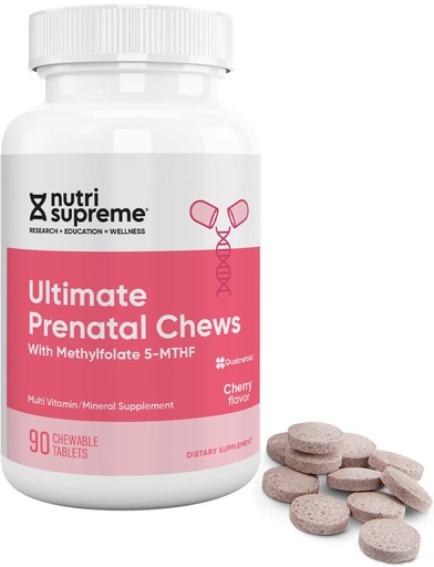 [BRSWYYY2OICR6G36] Nutri Supreme Prenatal Vitamin, Chewable Prenatal Vitamins for Women with Highly Absorbable Methyl Folate, Complete Prenatal Multivitamin with Iron, Kosher, Cherry Flavor, 90 Count