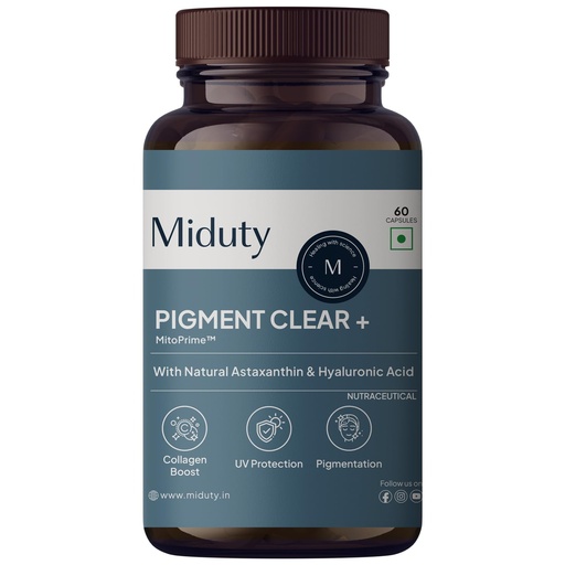 [BRSREFABO4NBUG33] Miduty Pigment Clear+ | Oral Sunscreen - Skin Support Supplement with Longevity Vitamins, Mineral Complex & Hyaluronic Acid – Reduces Pigmentation & Uneven Skin Tone– 60 Capsules