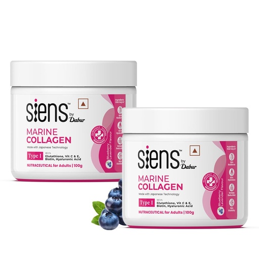[BRSRAAANOV7Q2FAZ] Siens By Dabur Hydrolyzed Marine Collagen - 200g (100g x 2) | Made with Japanese technology | Supplement for Women | For Skin Radiance & Hydration | Blueberry Lavender Flavour