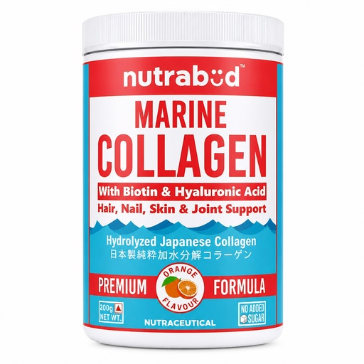 [BRSROFI3CN7RM3LJ] Nutrabud Japanese Marine Collagen Powder Supplement for Women,Men|No Added Sugar|Supports Skin Radiance,Healthy Hair,Nails & Joints|Hydrolyzed Collagen Peptides (Orange,200 grams)