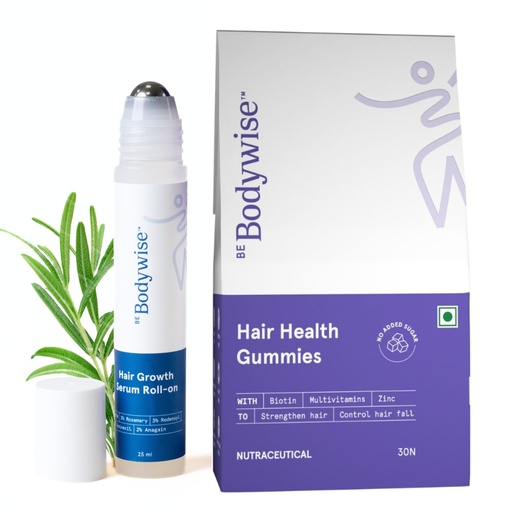 [BRSROBQ2DMIBED3U] Be Bodywise Hair Growth Pack, 30 Day Pack, Biotin Hair Gummies (30 Gummies) & Rosemary Hair Growth Serum (Roll-On) 25Ml, For Hair Fall & Hair Thinning