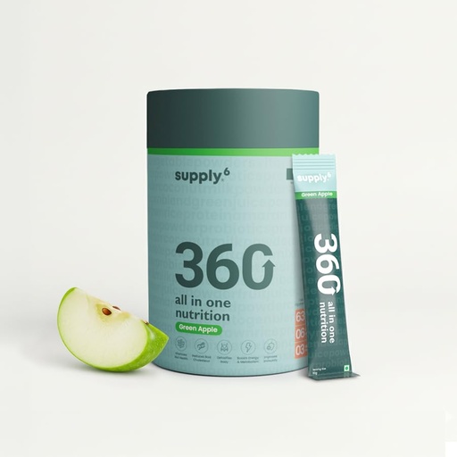 [BRSRYFQKPMBBEFDO] Supply6 360 Ultimate Health Powder for Women & Men | Daily Supplement with 63+Vitamins, Minerals, Probiotics, and Superfoods | Daily Greens | Gut Health supplements, Energy, Immunity(15 Servings, Green Apple)