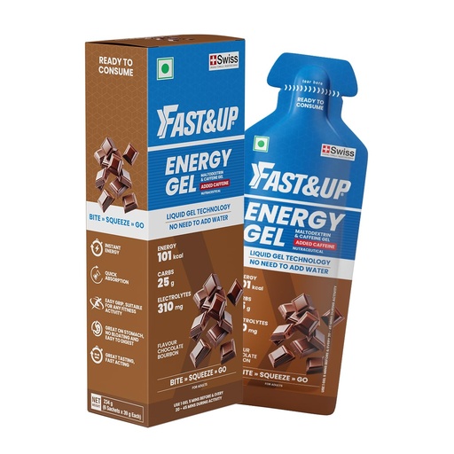 [BRSRGYY2BV6WOADB] Fast&Up Energy Gel- Chocolate Bourbon flavour (Caffeinated) - Pack of 6 Gel Sachets, For Instant energy boost, Improved endurance and performance