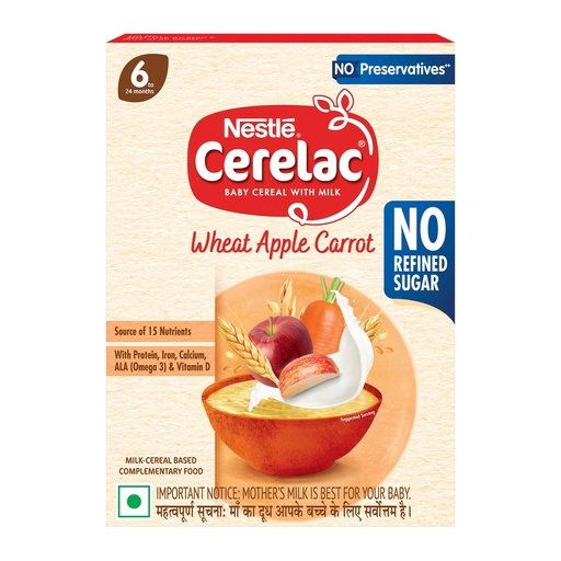 [BRSRAGQ2OR7G2YDD] Nestlé CERELAC Baby Cereal Wheat Apple Carrot, No Refined Sugar STG-1, 330g