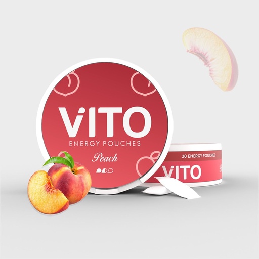 [BRSRGFILDJ5RQYL5] VITO Caffeine Energy Pouches-Peach 80mg, 20 pouches, Sugar-Free, Zero-Cal