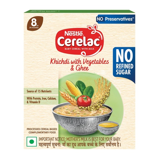 [BRSRAAIKAEDWEC3O] Nestlé CERELAC Baby Cereal Khichdi with Veg & Ghee, No Refined Sugar, 300g
