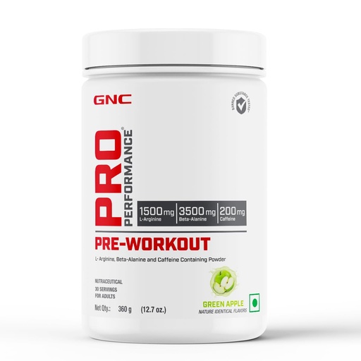 [BRSROFI3AQFB6HI3] GNC Pro Performance Pre-Workout | 360 gm | 30 Servings | Boosts Energy & Endurance | Improves Focus | Revs Up Recovery | 1.5g L-Arginine | 3.5g Beta-Alanine | 0.2g Caffeine | Green Apple