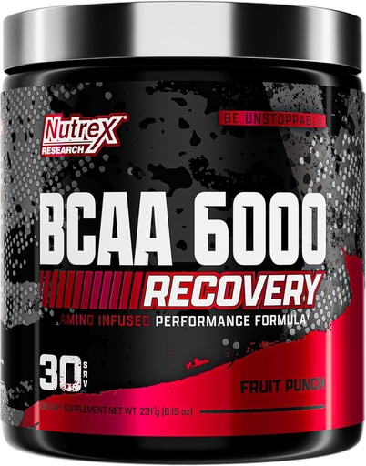 [BRSWGAQ2BADW233L] Nutrex Research - BCAA Powder 6000 Amino Acid - 6 Gramos de BCAAs Amino Acids Suplemento para la recuperación posterior del entrenamiento &amp; Crecimiento muscular - Amino Energy Workout Recovery Drink (Fruit Punch - 30 Servings)