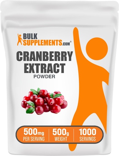 [BRSWKZICDF6WYA3G] BulkSupplements.com Cranberry Extract Powder - Cranberry Flavoring Powder, Sourced from Vaccinium Macrocarpon Fruit - Vegan & Gluten Free, 500mg per Serving, 500g (1.1 lbs) (Pack of 1)
