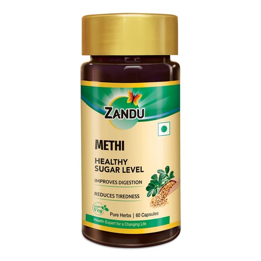 [BRSWGBD5BV7B63L4] Zandu Methi Capsules (Fenugreek), Extracts of Methi known for High Content of Fibers and Antioxidants, Helps to Flush out Toxins from Body & Helps Maintain Healthy Sugar Levels - (60 Veg Capsules)