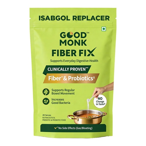 [BRSRYYYEPJ7WOFLV] Good Monk Fiber Fix | Constipation, Bloating & Gas Relief | Prebiotic Soluble Fibre Supplement Powder + Probiotic | Isabgol Replacer | 20 Servings | Tasteless, No Grit Or Aftertaste