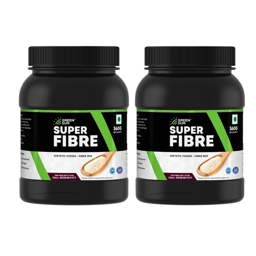 [BRSW2GAHCUBA43LU] Green Sun Super Fibre |Pack of 2 | Dietary Fibre Powder | 6 in 1 Fibre Supplement Blend| Flax, Fennel, Fenugreek, Sorghum, Psyllium (Isabgol), Guargum | Fiber Combo
