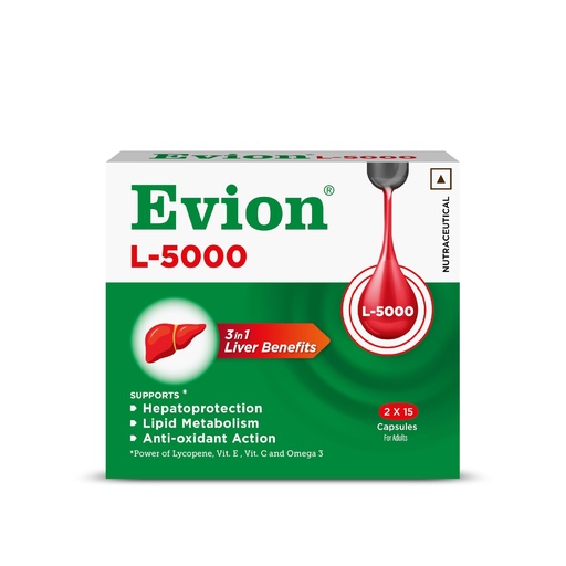 [BRSREGA2OV4BYC3O] Evion L-5000 | 4-in-1 formula for Liver Health | Hepatoprotection | Anti-oxidant action, 3x2x15 Capsules
